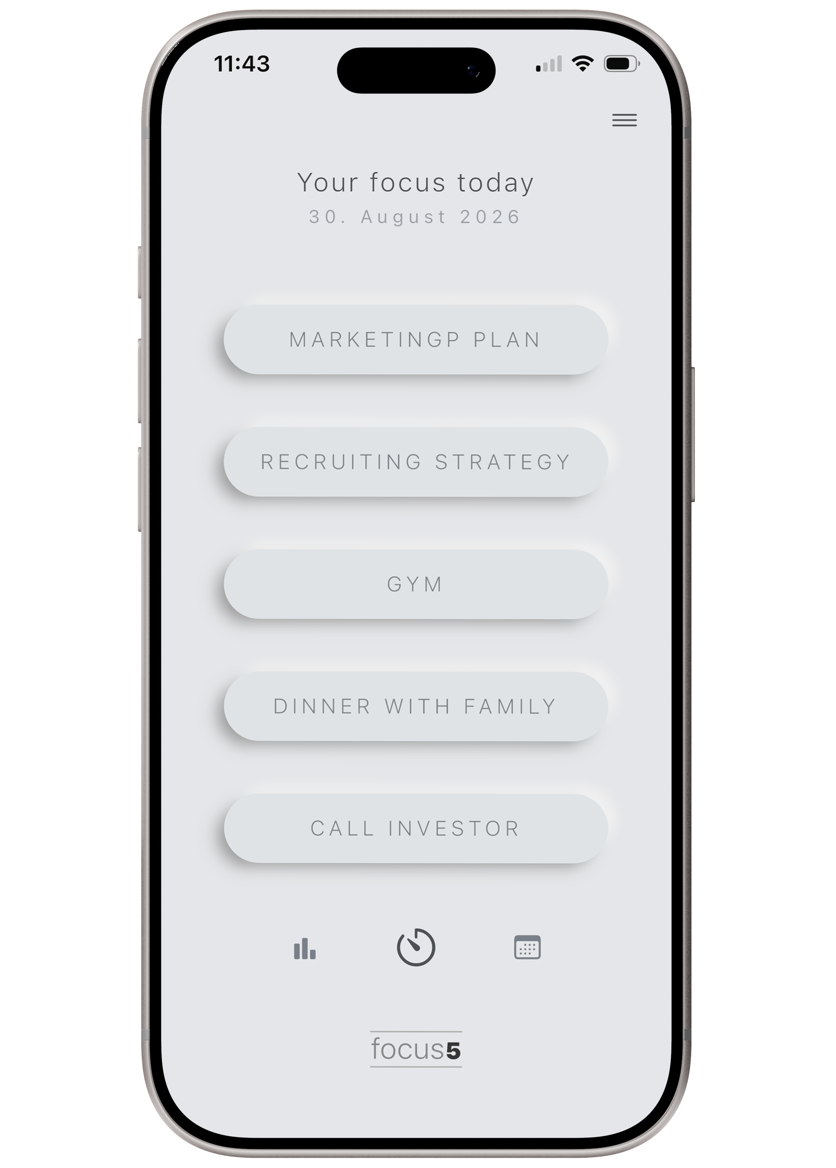 Focus5 daily focus screen